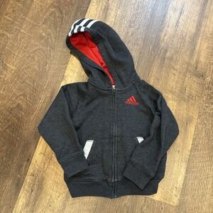 Adidas Toddler Hoodie 3T Dark Gray Fleece Full Zip Three Stripe Embroidered Logo